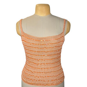 Donna Gray Women's Peach Crochet Sequin Tank Top Size S Y2K Festival Boho Beach